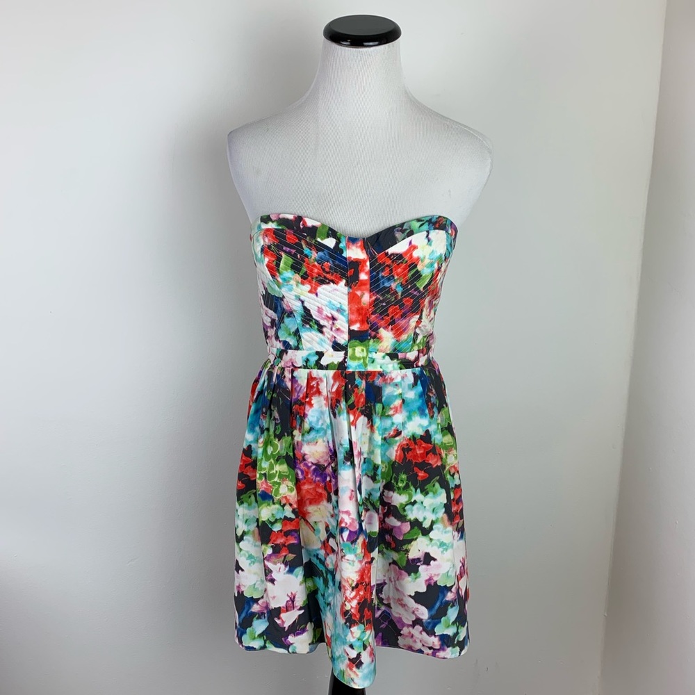 Parker 100% Silk Floral Strapless Dress